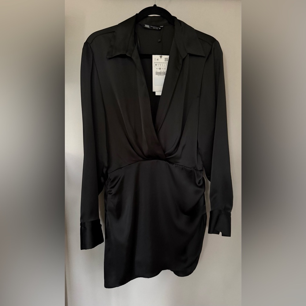 Zara Sleek Black Satin Dress